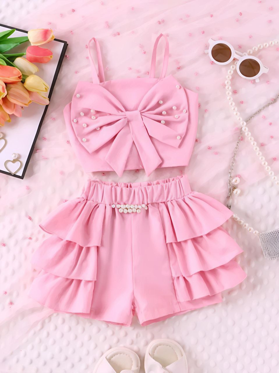 Princess Pink Pearl Bow Clothing Set