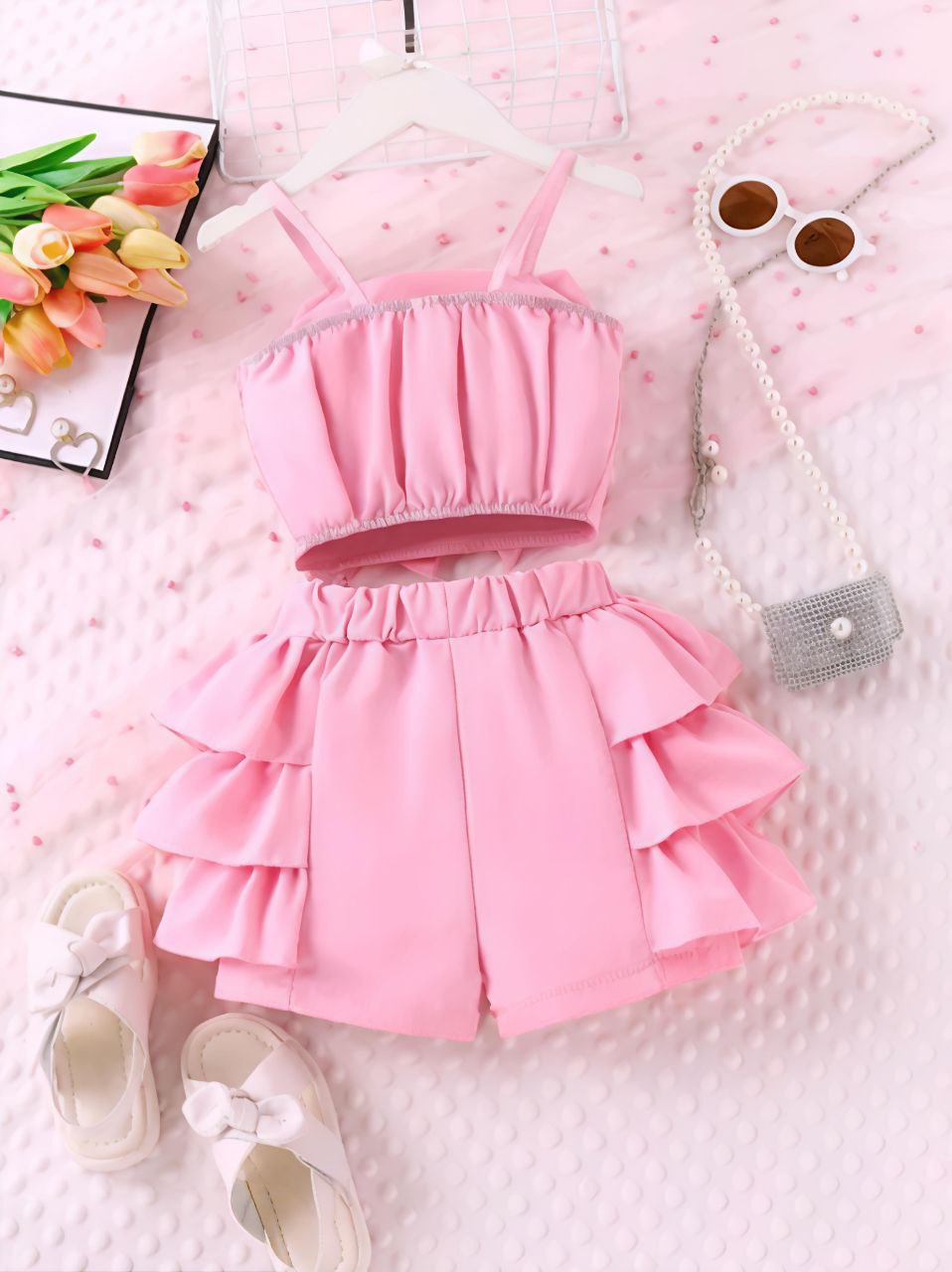 Princess Pink Pearl Bow Clothing Set