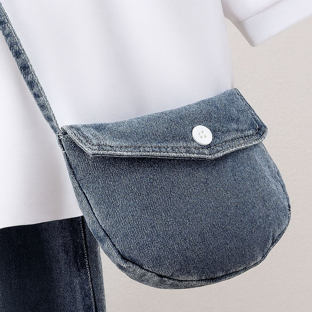 Classic Denim &amp; Puff Sleeve Top Set