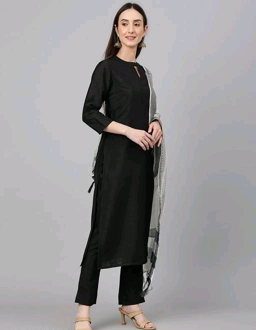 Exquisite Black Crepe Silk Solid Kurta for Women