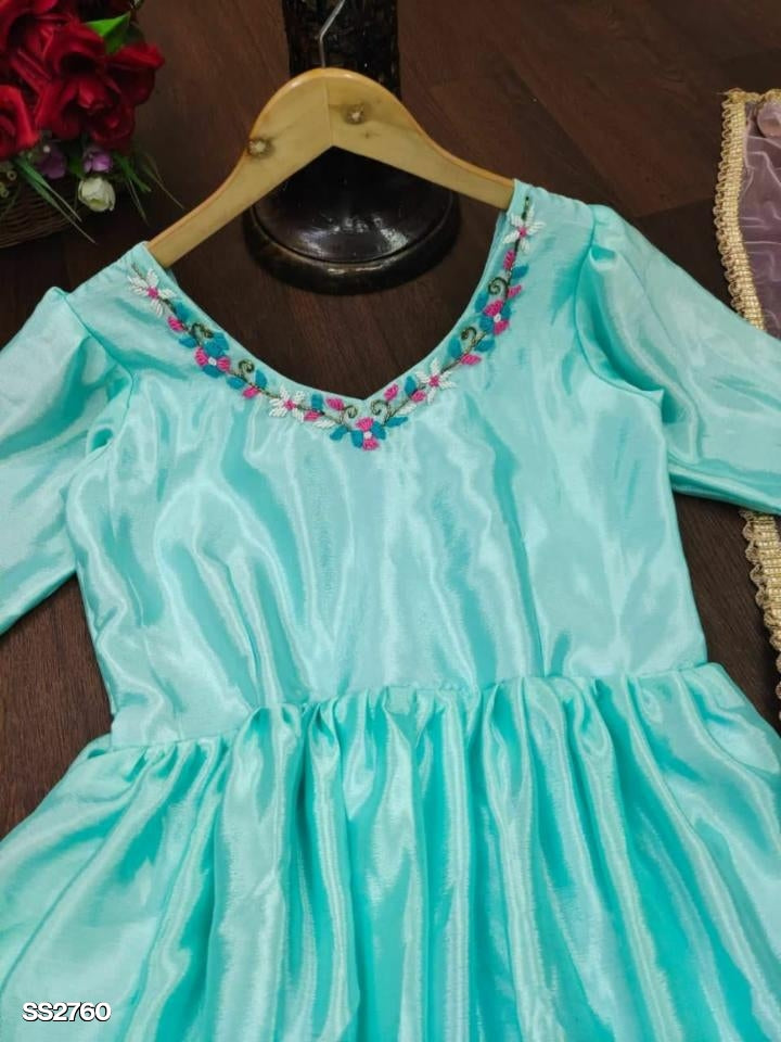 Trendy Sky Blue Silk Gown Set