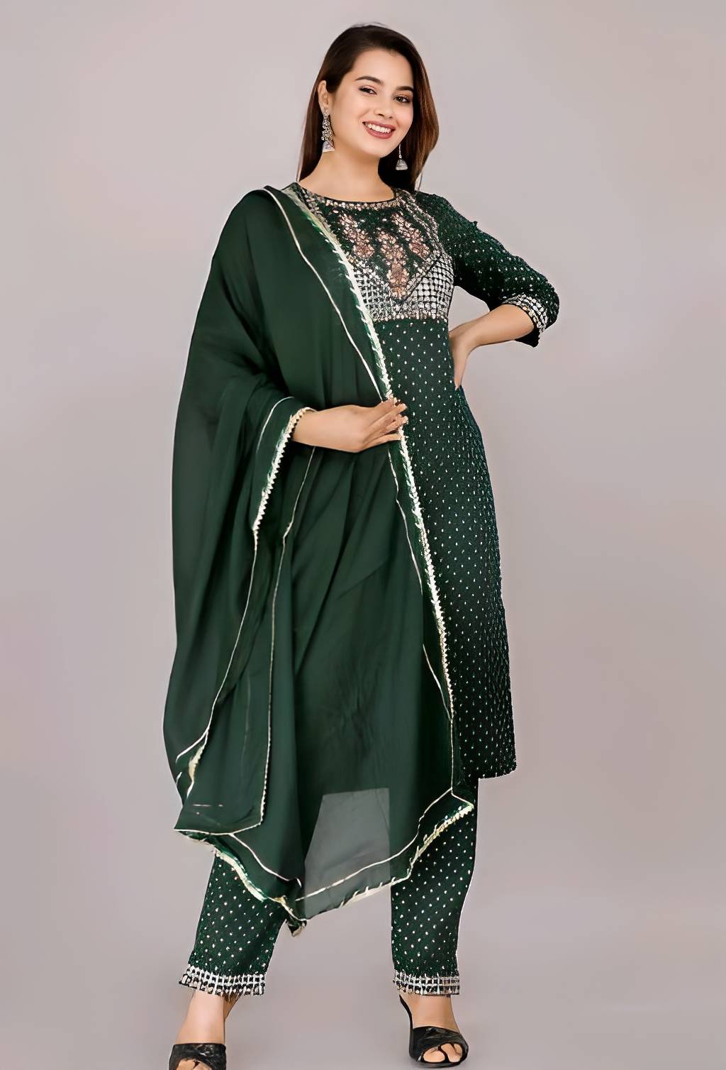 Embroidered Kurti Pant Dupatta Set